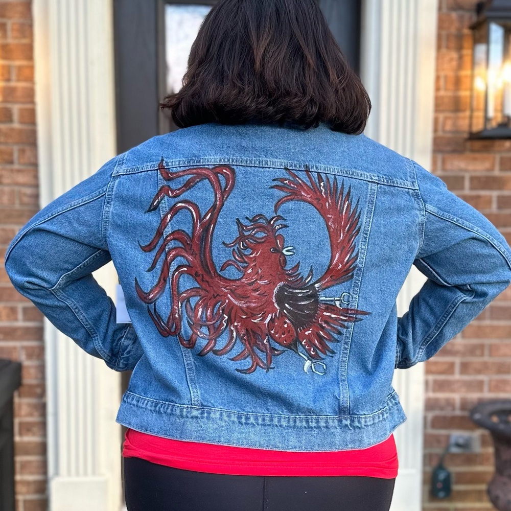 NWT Old Navy SZ 2X Hand Painted Denim Jacket Featuring USC Gamecock! SO Cute!